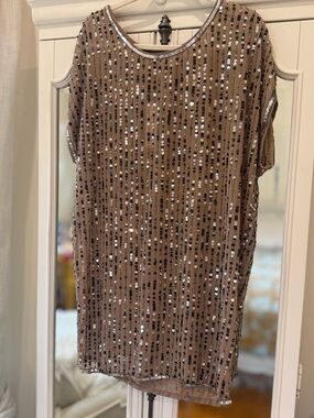NWT Walter Baker Taupe Sequin Shift Dress (Runs Big)